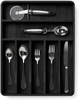 Organisateur d'argenterie en bambou noir pour tiroir organisateur d'ustensiles de cuisine extensible pour tiroirs de cuisine