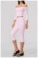 Setelan Yoga Slim Waist Cinched Lengan Lima Perempat High Waist Pengangkat Bokong Pengontrol Perut untuk Olahraga Yoga
