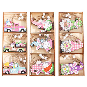 Nuovo Set di 9 Ciondoli in Legno a Forma di Coniglietto per Decorazioni Pasquali Primaverili Artigianali Forniture Festive all'Ingrosso - Product Image 1