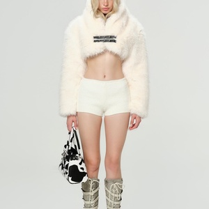 Chaqueta Corta Informal para Mujer, con Ribete de Piel Sintética, Color Sólido, Poliéster Ecológico, Abrigo Cálido para Invierno - Product Image 2