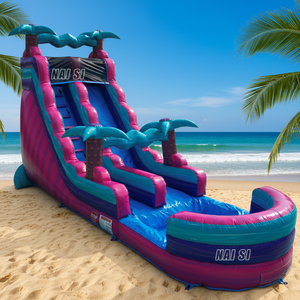 Toboggan aquatique gonflable rose de 18 pieds pour jardin, château aquatique commercial, <span class=keywords><strong>ballon</strong></span> de saut pour enfants avec piscine à éclaboussures pour l'été - Product Image 1