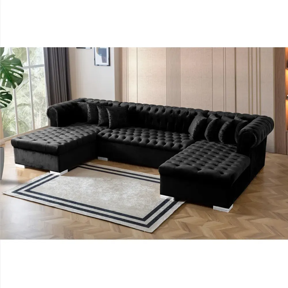 DongGuan furniture factory custom 2023 latest luxury leather tufted chesterfield u shape large living room sofa