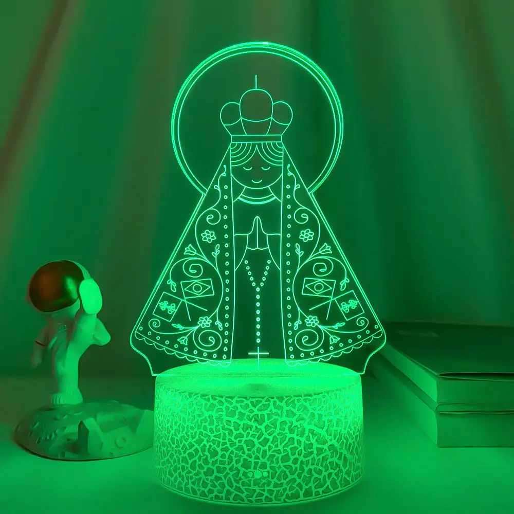 Jesus 3D Led acrilico Night Light Lady Aparecida per la decorazione della chiesa luci regalo fresco per lampade da tavolo a LED Faith