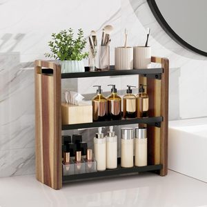 Estante de baño moderno minimalista de madera de 3 niveles, estante de almacenamiento independiente para cosméticos y artículos de aseo. - Product Image 1