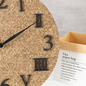 Kreatives Rattan-Design Römische und arabische Zahlen kombinieren hölzerne Wanduhr für Wand dekoration - Product Image 4