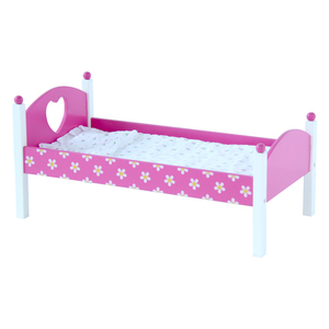 Cama de Madera <span class=keywords><strong>Rosa</strong></span> de Nuevo Diseño con Cabecero en Forma de Corazón y Patrón Floral, Muebles de Juguete para Niños para Jugar a las Casitas - Product Image 2