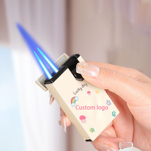 Flabox doble fuego llama azul encendedor de cigarrillos a prueba de viento antorcha gas butano Hello Kitty Kuromi diseño Metal viene caja de regalo - Product Image 4
