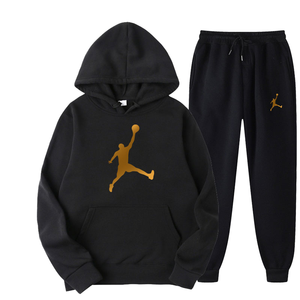 Ensemble de survêtement deux pièces pour homme grande taille, collection automne/hiver 2025, avec sweat à capuche imprimé et pantalon de jogging, style NBA, pour l'automne - Product Image 1