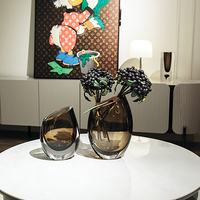 Artículos de Decoración para el Hogar de Lujo, Mesa de Té Color Ámbar, Florero Pequeño y Único de Vidrio Mercurizado