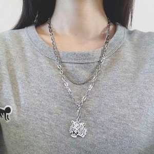 Personalized Stainless Steel Layers Necklace for Men Men Silver Feather Leaves Charm Pendant <b>Titanium</b> Steel Sweater Necklace - Product Image 4