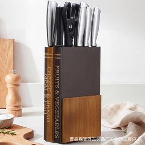 Solid Wood <b>Knife</b> Block 7pcs Magnetic Storage Rack For Kitchen Desktop Fruit Vegetable Meat <b>Bread</b> Cutting Tools - Product Image 1