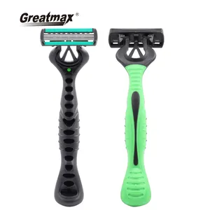 5 Blade Disposable Shaving Razors With Lubricant Strip Rubber Handle Disposable Razor