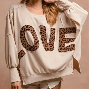 Su misura 2025 autunno nuova <span class=keywords><strong>felpa</strong></span> Casual Pullover con scritta Patchwork <span class=keywords><strong>leopardata</strong></span> top larghi manica lunga girocollo - Product Image 4