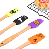 Kit de spatules en silicone festif, tête de qualité alimentaire et manche en bois de hêtre naturel, parfait pour la pâtisserie des fêtes et les cadeaux