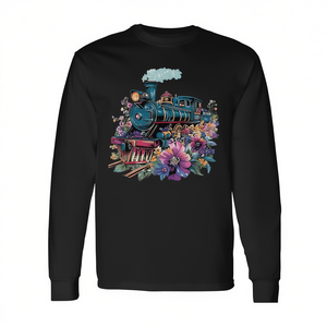 Camiseta de manga larga con estampado de tren de vapor y flores - Product Image 2
