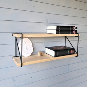 Étagère en bois d'organisation murale de ferme avec supports en métal noir plantes présentoir étagère murale flottante - Product Image 3