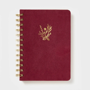 Carnet à couverture rigide ligné en suède avec feuille d'or personnalisée, carnet en velours rouge, planificateur spiralé avec marque-page élastique - Product Image 1