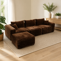 Modernes Braunes Cord-Modulsofa-Set mit Ottoman, Flaches 3-Sitzer-Sofa aus Weichem Stoff für Wohnzimmer, Großhandel