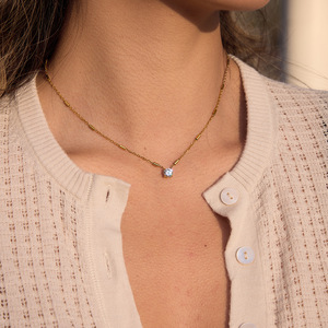 Pendentif solitaire géométrique rond en zircon, collier en acier inoxydable, bijoux à porter au quotidien pour femmes - Product Image 4
