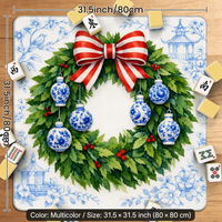 Tapis de jeu de Mahjong à motif de Noël, antidérapant, dos à pois, tapis de jeu de Mahjong carré 80x80cm avec sac de rangement de transport