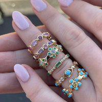 Bague personnalisée en argent sterling 925 plaqué or avec pierre naturelle turquoise et fleur en pierres précieuses pour mariage