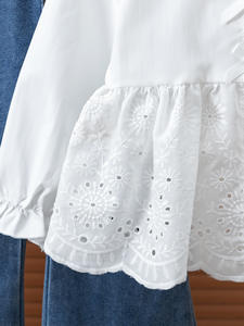 Nuovo Set Primaverile e Autunnale per Ragazze: <span class=keywords><strong>Camicia</strong></span> con Inserti in Pizzo + Pantaloni a Zampa in <span class=keywords><strong>Denim</strong></span> con Fiocco - Product Image 4