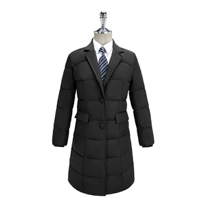 Women's <b>Navy</b> Blue Quilted Long Down Coat With Pockets For Winter Wear - Product Image 5
