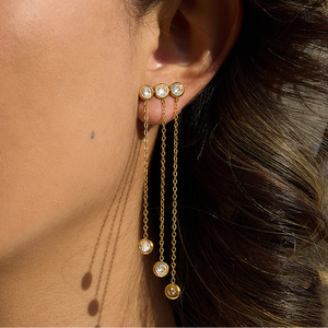 Tassel Zircon <b>Stud</b> <b>Earrings</b> Stainless Steel Bezel Setting Everyday Wear Crystal <b>Earrings</b> - Product Image 3