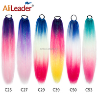Extensions de cheveux en queue de cheval pour enfants, 24 pouces, ombré, lisses, effet Yaki, en fibre de qualité supérieure résistante à la chaleur