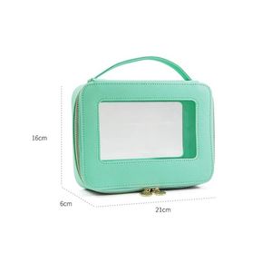 Trending Custom PU Leather Square Shape Cosmetic Pouch Transparent PVC Makeup Bags & <b>Cases</b> - Product Image 3