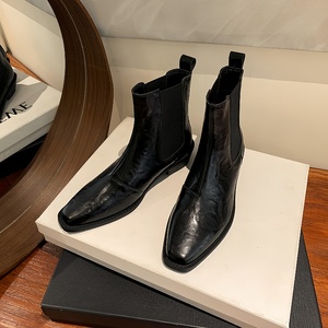 Bottes pour femmes faites à la main en cuir véritable, bout carré, talon épais, fermeture éclair, bottes modernes pour femmes, grandes tailles - Product Image 2