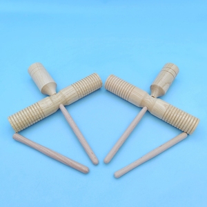 Tube sonore double en bois naturel avec poignée, bloc Guiro rainuré pour l'enseignement musical en maternelle (vente en gros) - Product Image 3