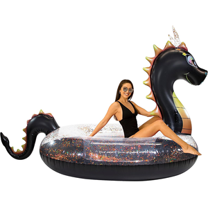 Flotteur de piscine gonflable géant en PVC Dragon noir MAKE WAVES avec paillettes scintillantes pour adultes - Product Image 1