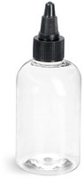Bouteilles en plastique transparentes PET de 1 oz, 2 oz, 4 oz, 8 oz, 12 oz, type Boston Round, avec bouchons à vis noirs/naturels 20/410 24/410