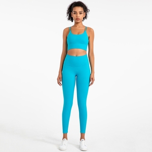 2025 reggiseno con spalline e Leggings a prova di Squat <span class=keywords><strong>abbigliamento</strong></span> da allenamento atletico pelle secca rapida donna 2 pezzi Set di <span class=keywords><strong>abbigliamento</strong></span> <span class=keywords><strong>sportivo</strong></span> - Product Image 5