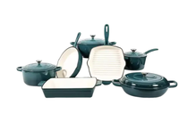 Ensemble de cuisine en fonte émaillée de qualité supérieure, sept pièces, durable, écologique, compatible induction, four, table, logo personnalisé OEM