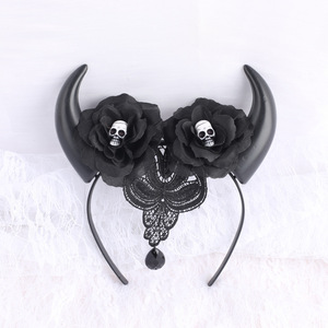 New Style Girl Halloween Costume Party Rose Flower Crown with Devil Horn Skull <b>Headband</b> - Product Image 4