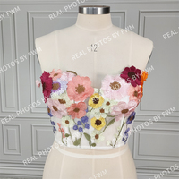 Véritable photo de haute qualité superbe 3D broderie fleurs dentelle Corset haut pour les femmes coloré chérie Bustier CropTop