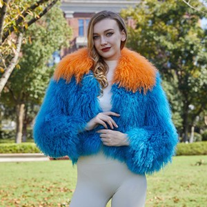 <span class=keywords><strong>Manteau</strong></span> d'hiver en fourrure de laine d'agneau de Mongolie de luxe doux et de couleur mélangée pour femmes - Product Image 5