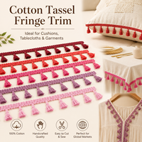 Bordure en dentelle à franges et pompons, style rustique campagnard, 100% coton doux au toucher, pour tapis, carpettes et chemins de table