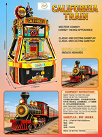 Machine à poussoir de pièces California Train, machine d'arcade à monnayeur à fort rendement pour la rédemption de loteries.