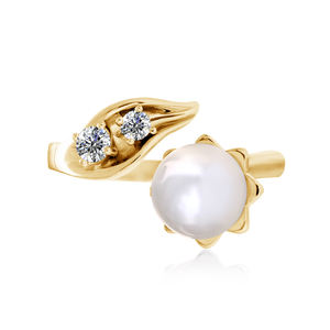 Charmanter Schmuck Zarter Ring Verziert mit <span class=keywords><strong>Swarovski</strong></span> Pearl Daisini Zirkonia 18 Karat vergoldetem Ring für Frauen - Product Image 1