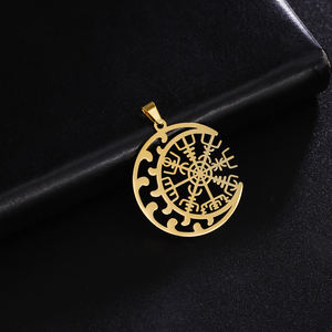 MyshapeバイキングコンパスVegvisirペンダント三日月のお守りサークルステンレス鋼ジュエリー用チャーム北欧ギフト - Product Image 4