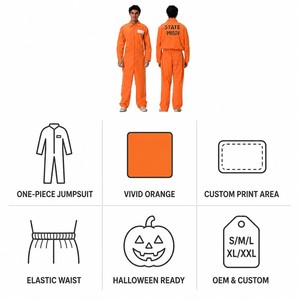 Disfraz de Prisionero Naranja de una Pieza, Traje para Fiesta de Halloween, Actuación en Escenario, Unisex - Product Image 6
