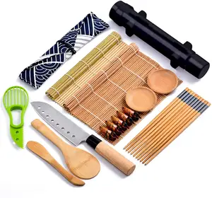 Kit de esteras de bambú para Sushi, máquina de rodillo para Sushi, color negro