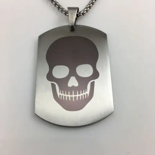 Messia punk men rectangle stainless steel pendant hip hop skull dog tags custom skull design tags necklace