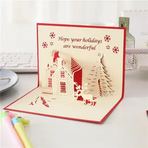 3D открытки ручной работы на заказ с лазерной вырезкой, Красочные Праздничные открытки, 3D выдвижные рождественские подарочные открытки