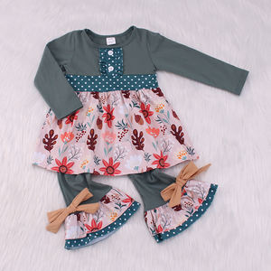 루오카 OEM 긴팔 녹색 물방울 무늬 꽃무늬 아기 여자아이 롬퍼 - Product Image 5