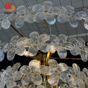 Luminaire suspendu moderne de luxe pour décoration de mariage, grand lustre rond floral, cadre en métal doré, éclairage de plafond - Product Image 4