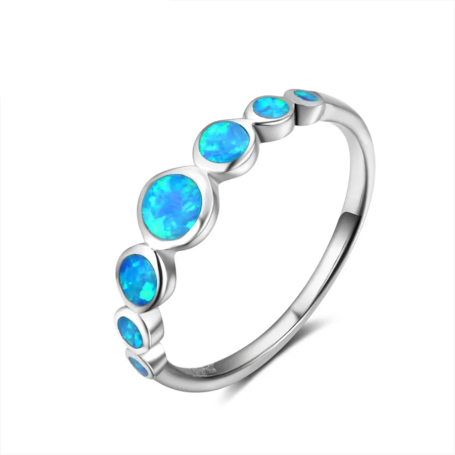 للبيع بالجملة من الفضة الإسترلينية دائرية من العقيق على شكل حجر تصميم يدوي خاتم عقيق ناري أزرق للنساء